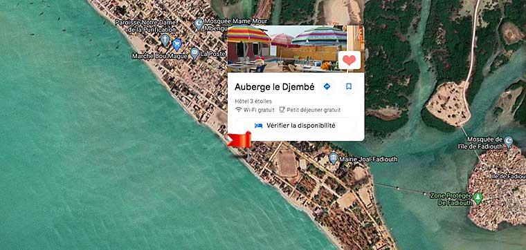 L'Hôtel Djembé au Sénégal sur Google Maps